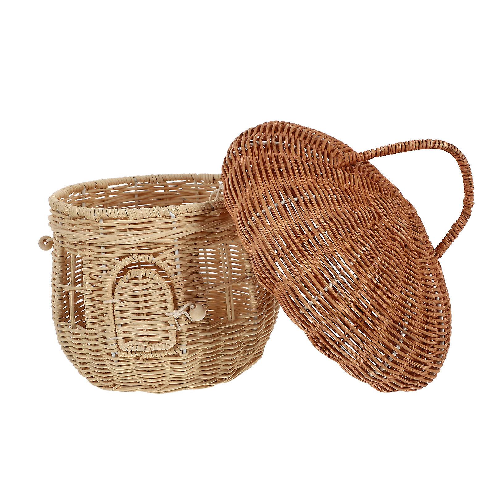 1pc Hand Woven Rattan Mushroom Shape Storage Basket Lovely Desktop Adornment