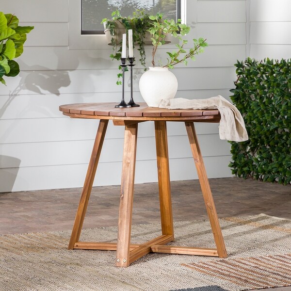 Contemporary Solid Wood SlatTop Round Patio Dining Table