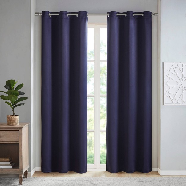 Set Of 2 Aljed Solid Blackout Triple Weave Grommet Top Curtain Panels Blue