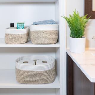 HOME-COMPLETE Tan Cube Storage Bin Rope Baskets 3-Piece Set ST-HOME6-NAT