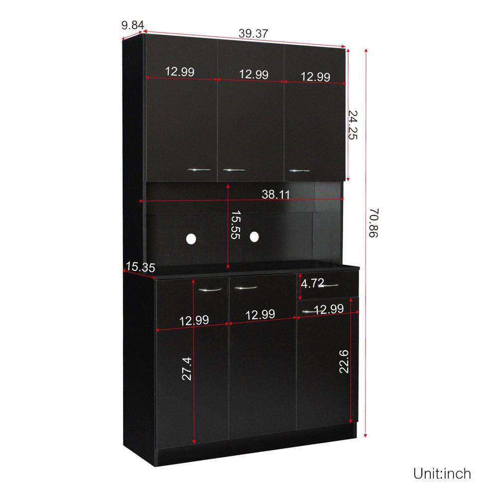 39.37 in. W x 15.35 in. D x 70.87 in. H in Black MDF Ready to Assemble Floor Base Kitchen Cabinet with 6-Doors YTW331S00059