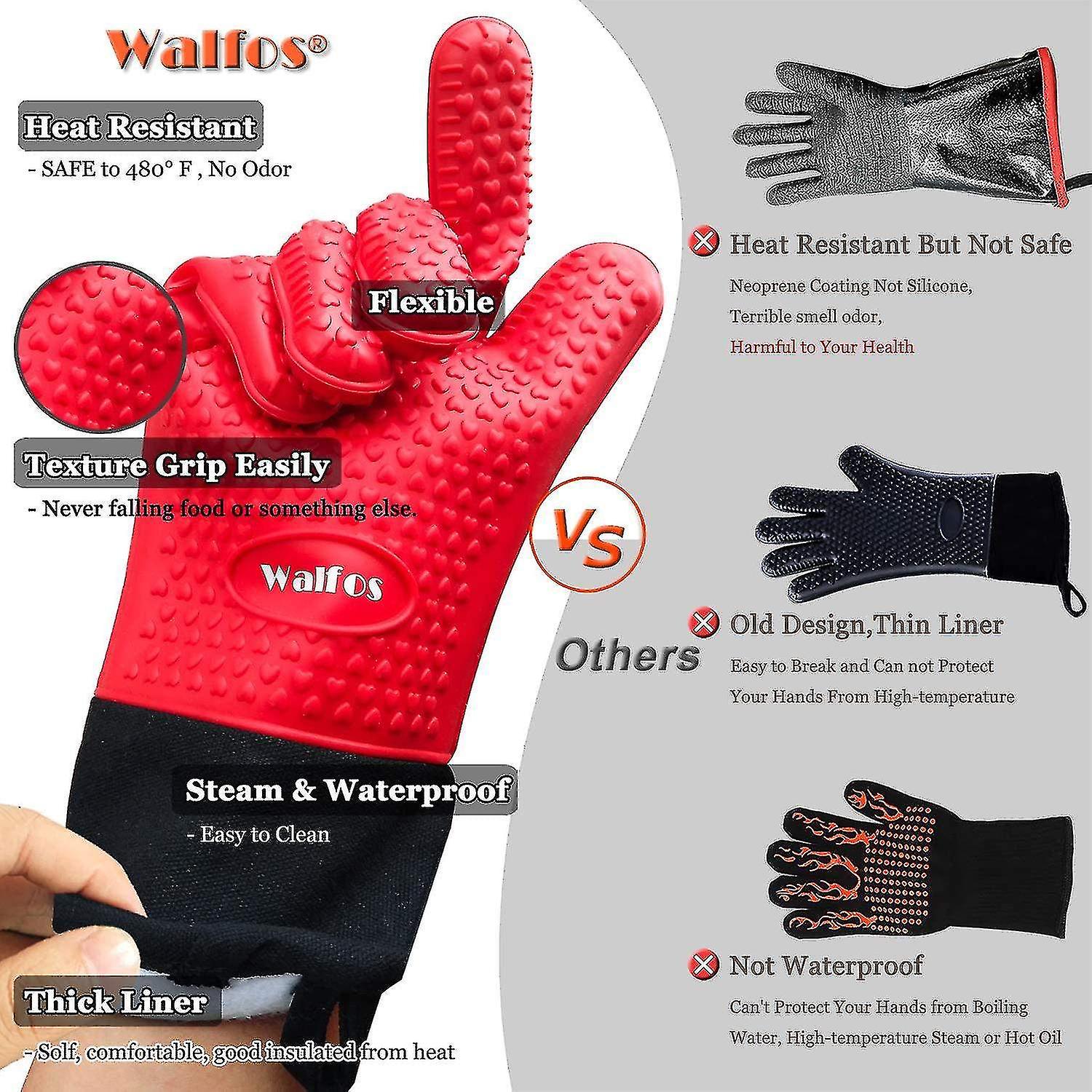 Bbq Utensil Grilling Gloves - Heat Resistant Silicone Oven Glove， Premium Non-slip Silicone Internal