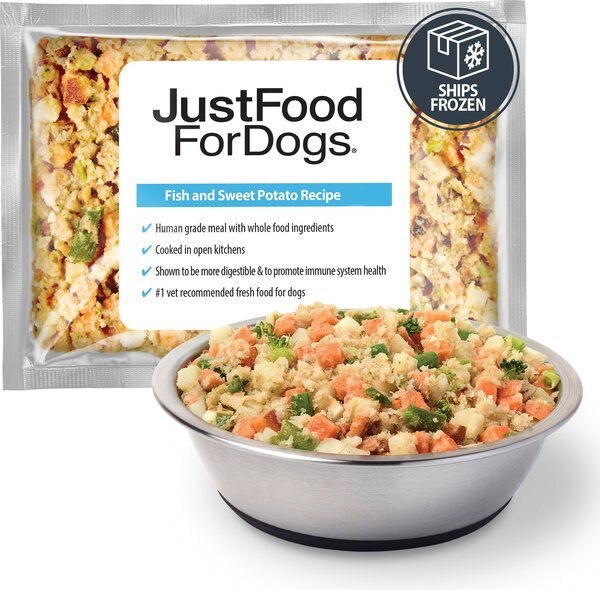 JustFoodForDogs Fish and Sweet Potato Recipe Frozen Human-Grade Fresh Dog Food