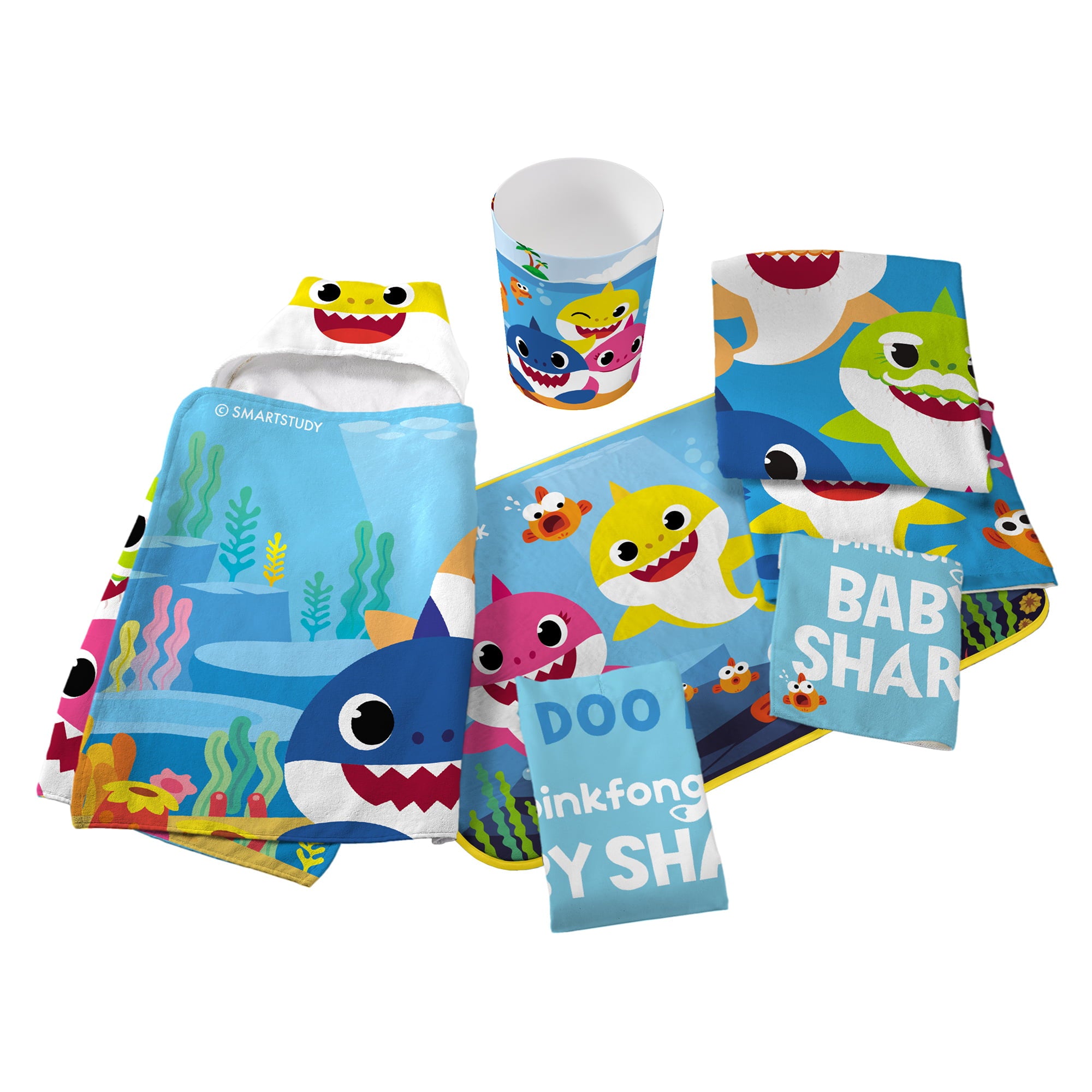 Baby Shark Kids Bath Towel and Wash Cloth， 2-Piece Set， Cotton， Blue， Nickelodeon