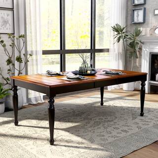 Furniture of America Schenly 78 in. Rectangle Black and Antique Oak Wood Expandable Dining Table (Seats 8) IDF-3431T