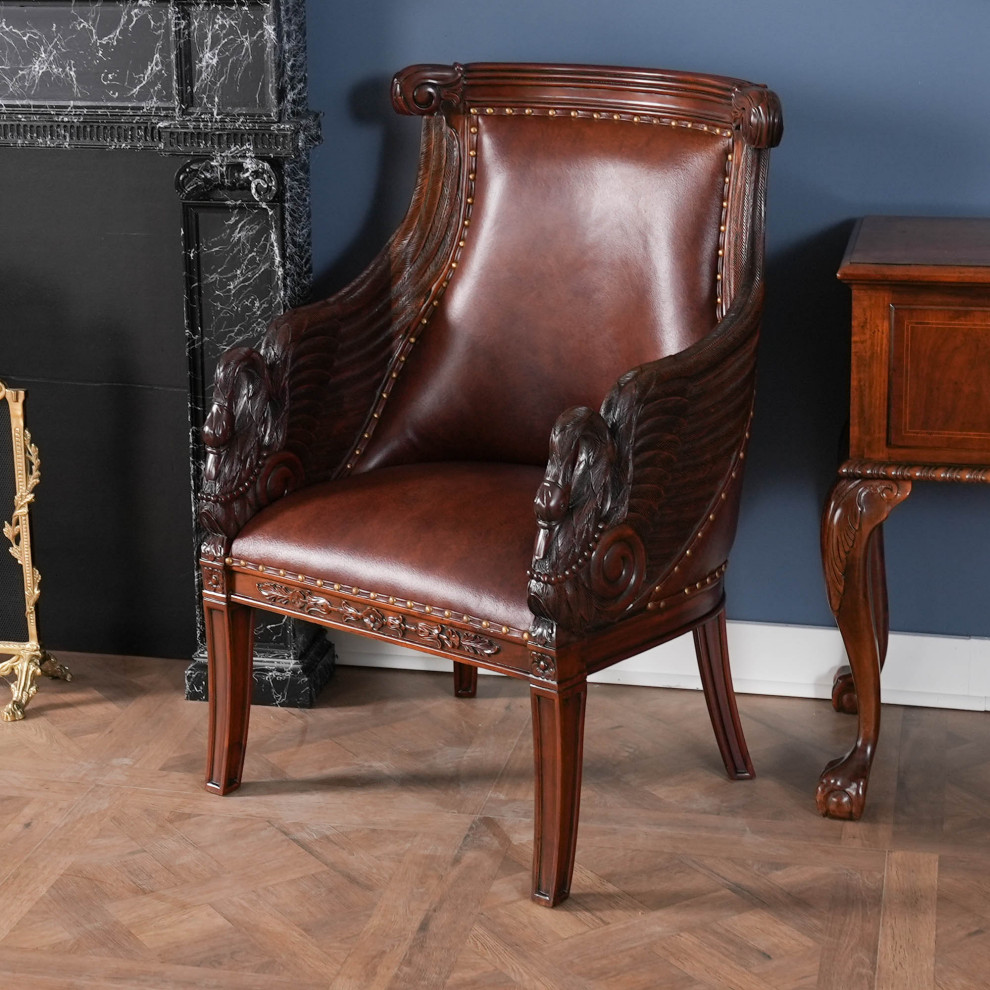 Mahogany Swan Arm Chair With Leather   Victorian   Armchairs And Accent Chairs   by Niagara Furniture  Houzz