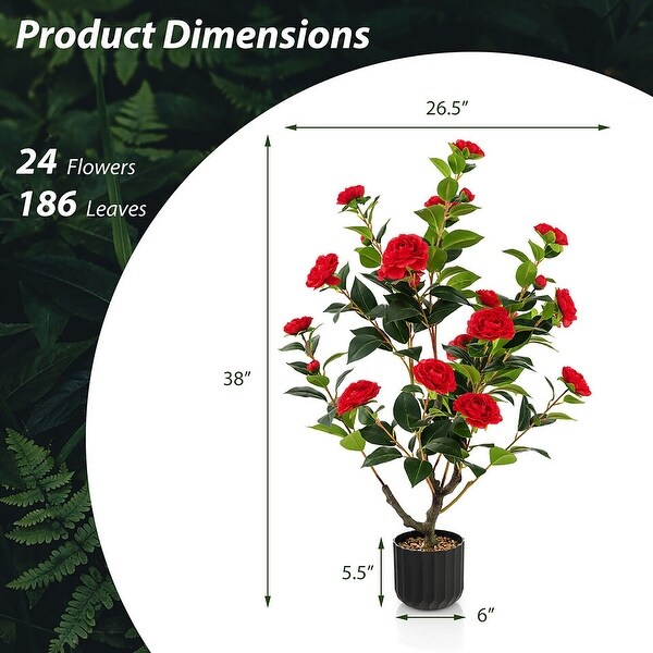 Gymax 38'' Artificial Camellia Tree Faux Floral Plant Fake Tree for