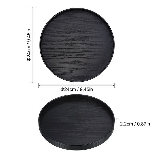 Wood Serving Tray Round Decorative Platter Home Kitchen Table， Black