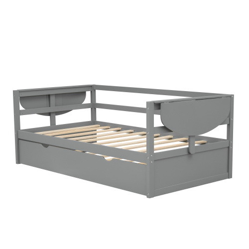 Twin Size Daybed with Trundle and Foldable Shelves...