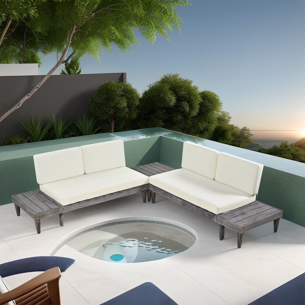 3 Piece Patio Furniture Set Sectional Sofa Set with Side Table Cushions