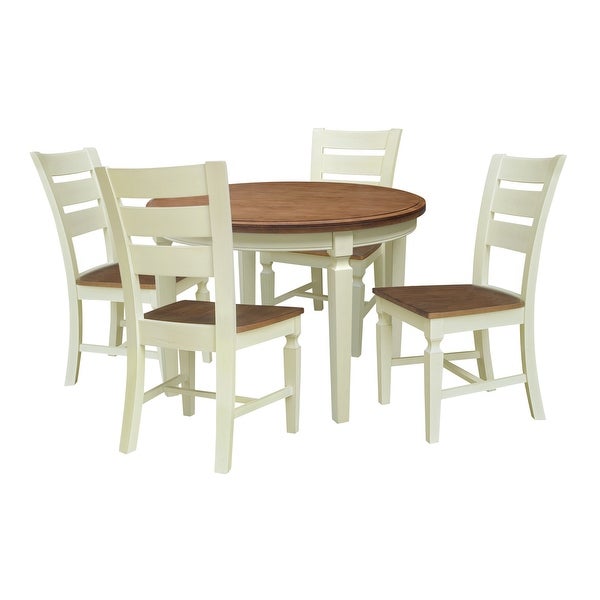 44 in. Round Top Dining Table with 4 Ladderback Chairs