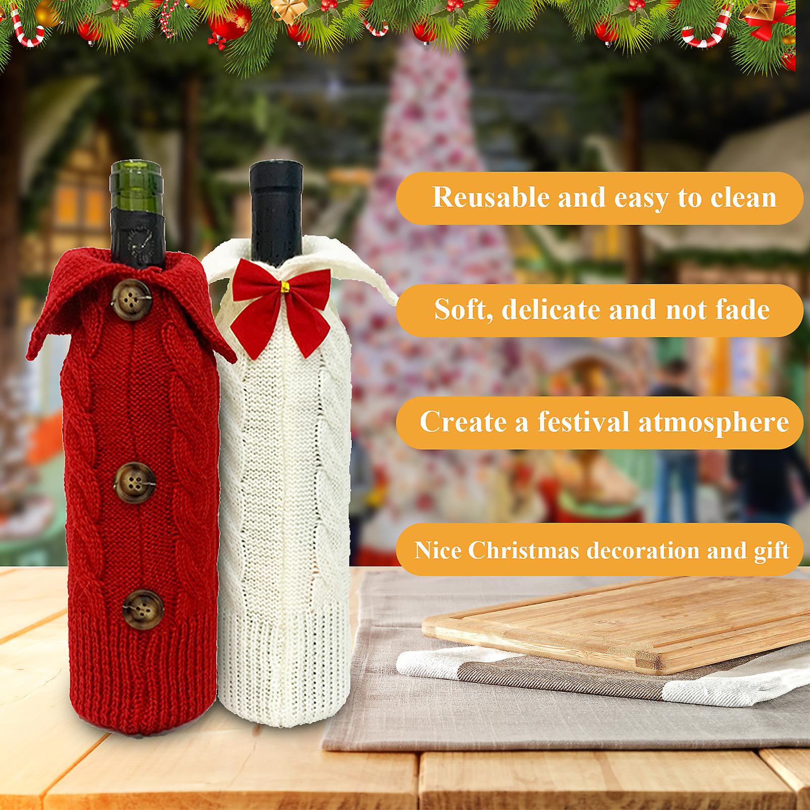 White Christmas Wine Bottle Cover Christmas Wine Bottle Knitted Holiday Wine Bottle Dress Cute Christmas Gifts Birthday Party Crafts Decorations
