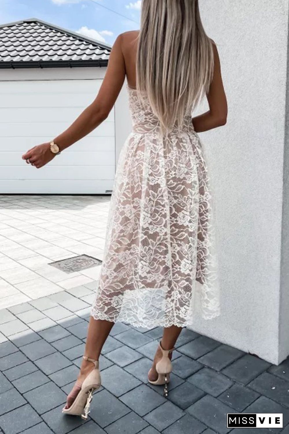 Sexy Solid Lace Strapless Cake Skirt Dresses