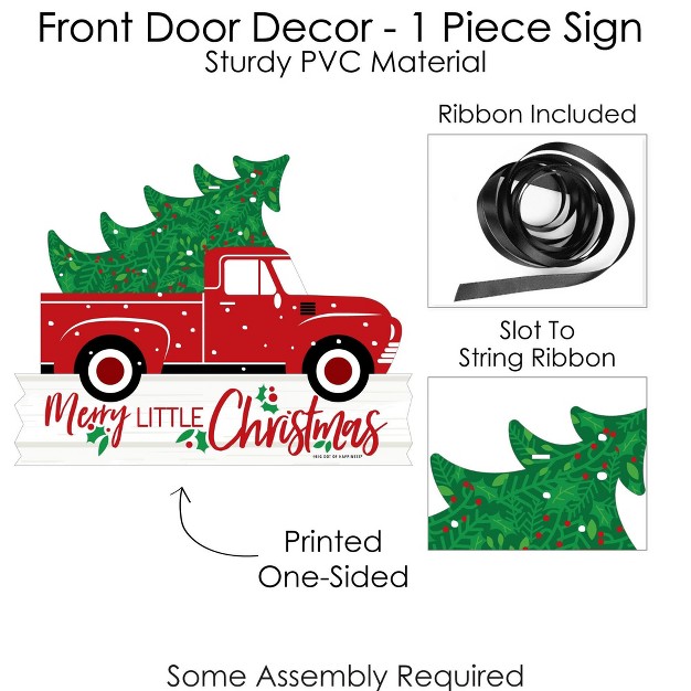 Big Dot Of Happiness Merry Little Christmas Tree Hanging Porch Red Truck Christmas Party Outdoor Decorations Front Door Decor 1 Piece Sign