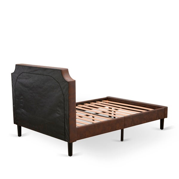 2-Piece Granbury Bed Set - Dark Brown Faux Leather Bed with Black Legs - Distressed Jacobean End Table (Bed Size Option) - - 34939582