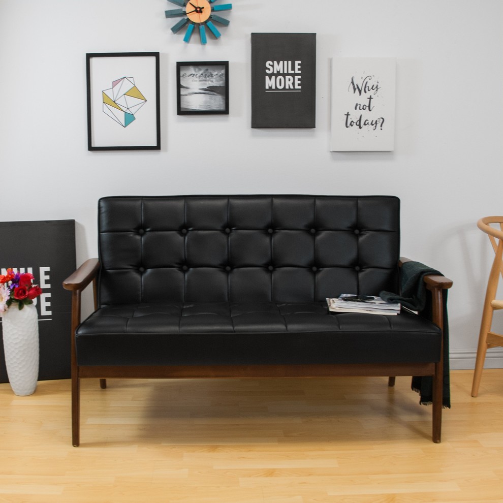 Versatile Tufted Leatherette Love seat   Midcentury   Loveseats   by Imtinanz  LLC  Houzz