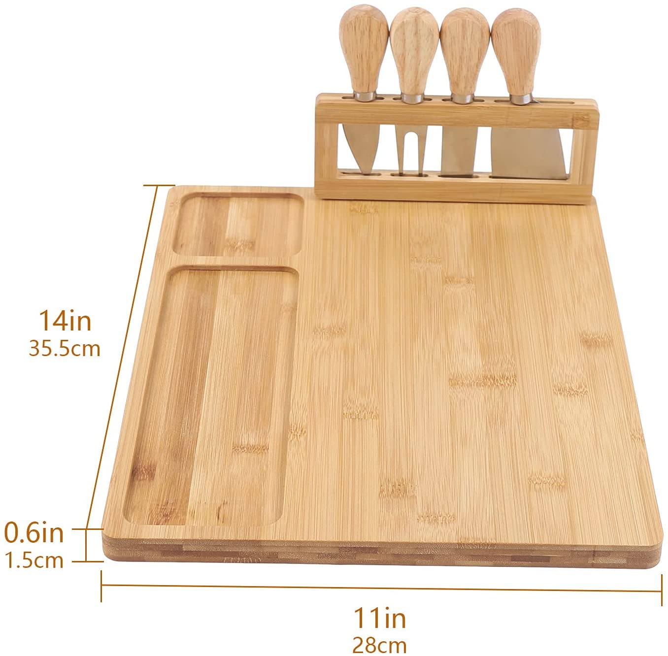 Fetcoi， Cheese Board and Knife Set Charcuterie Platter Cheese Knife Set Wooden Serving Plate