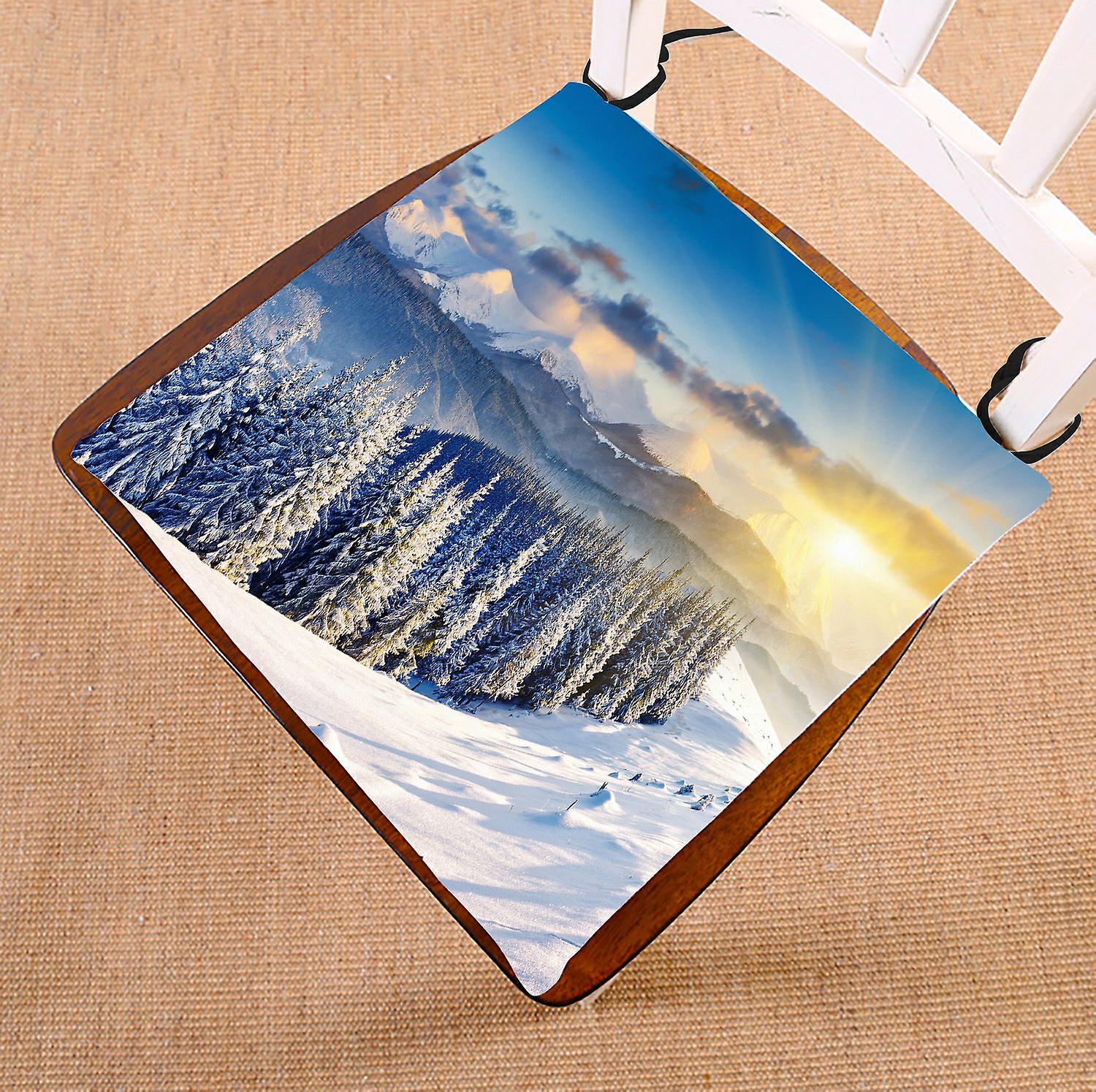 Nature Scenery Chair Pad， Majestic Sunset In The Winter Mountains Forest Landscape Seat Cushion Chair Cushion Floor Cushion 45x45 Cm