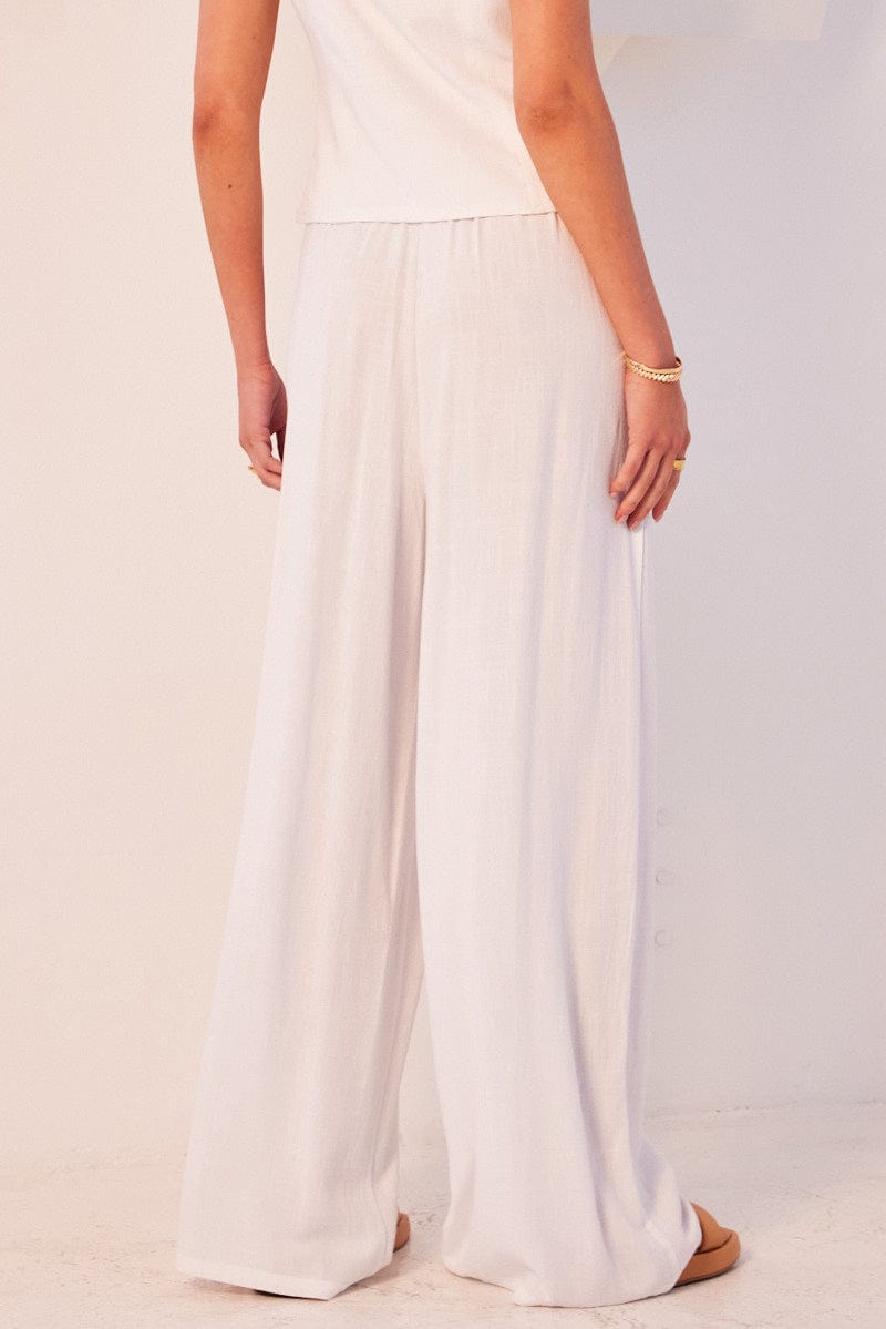 White Wide Leg Pants High Rise