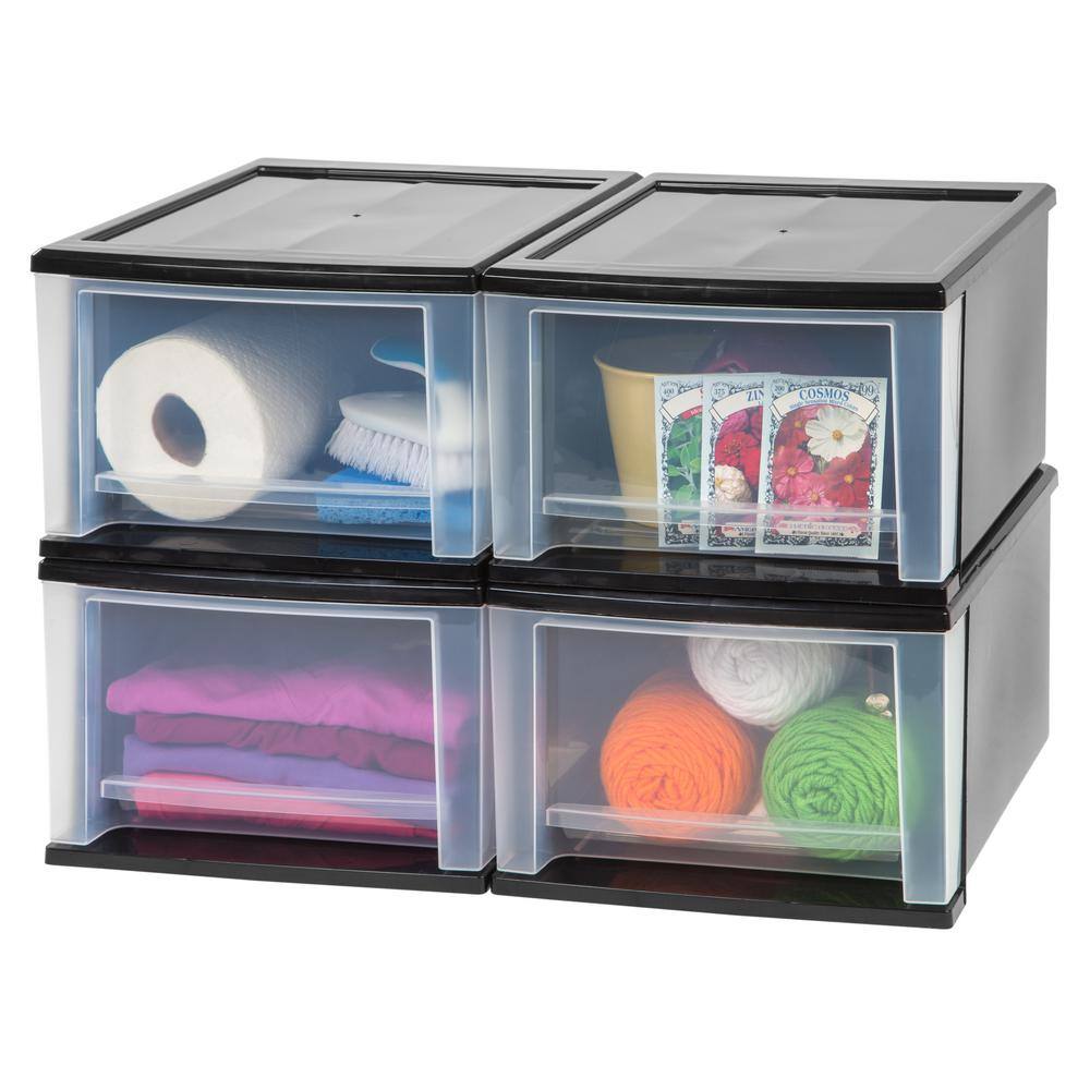 IRIS 17 Qt. Stacking Storage Bin in Black 129805