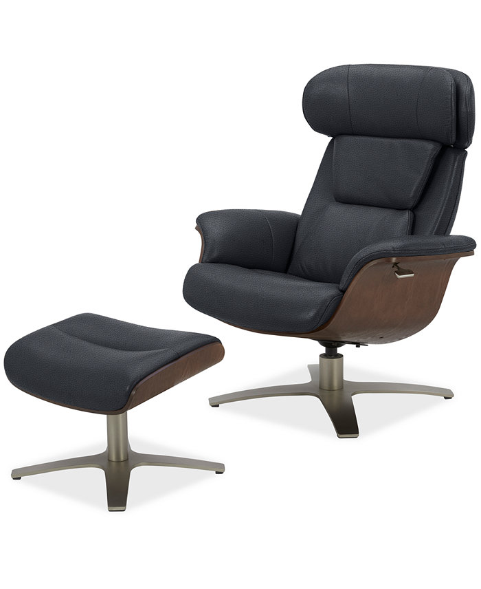 Furniture Janer Leather Swivel Chair and Ottoman Set