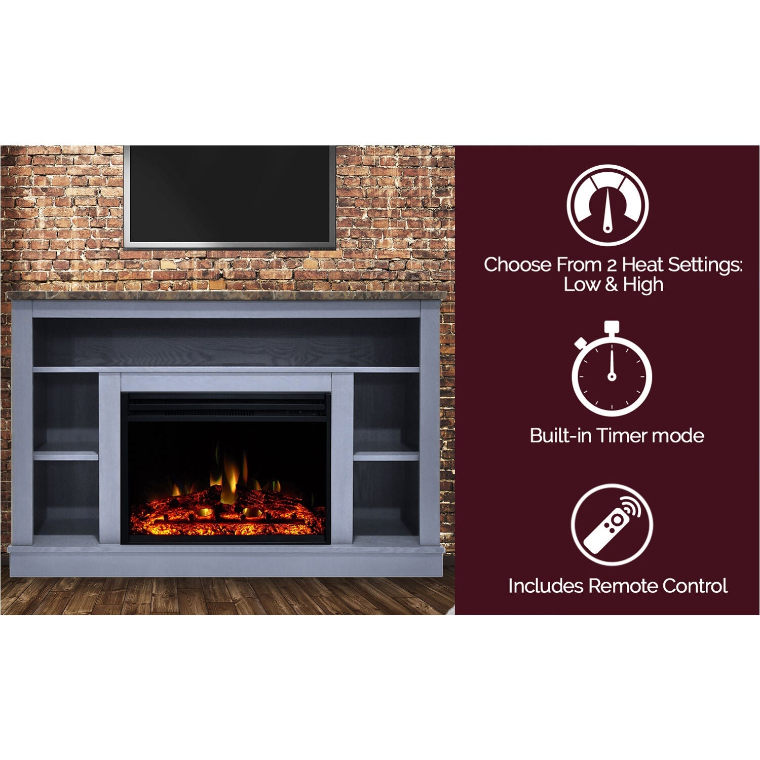 Cambridge Seville 47'' Freestanding Electric Fireplace with Log Insert, Remote| Multi-Color Flame| Slate Blue Mantel | For Rooms up to 210 Sq.Ft. | Adjustable Heat Settings | Timer