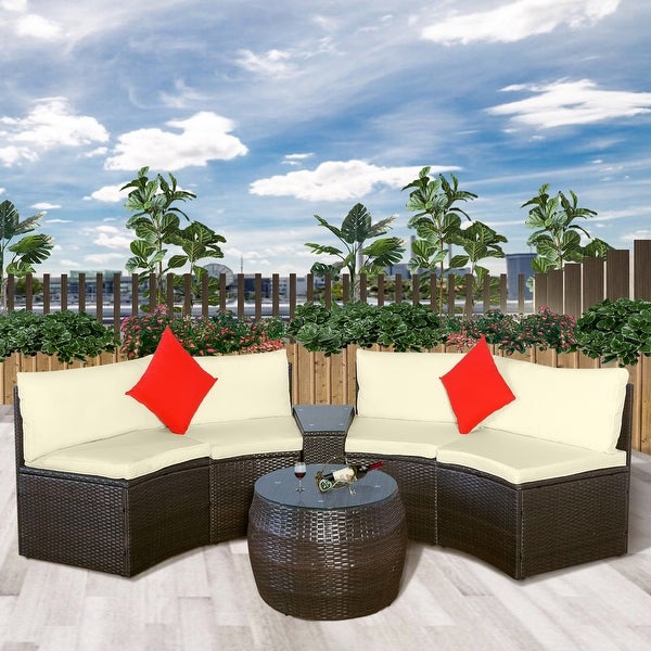 4-Piece Patio Furniture Sets Outdoor Half-Moon Sectional Furniture Wicker 2 People Sofa Set with Two Pillows and Coffee Table - Overstock - 35567172