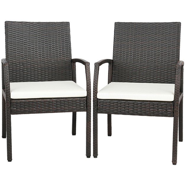 Costway 2pcs Patio Pe Wicker Dining Chairs With Soft Zippered Cushion Armchairs Backyard