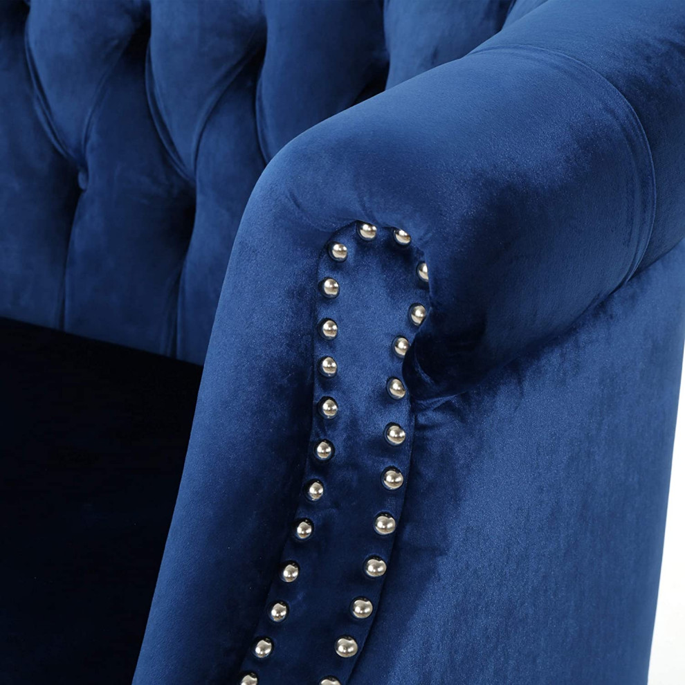 Traditional Chesterfield Loveseat  Velvet Seat and Scrolled Arms   Traditional   Loveseats   by Declusia  Houzz