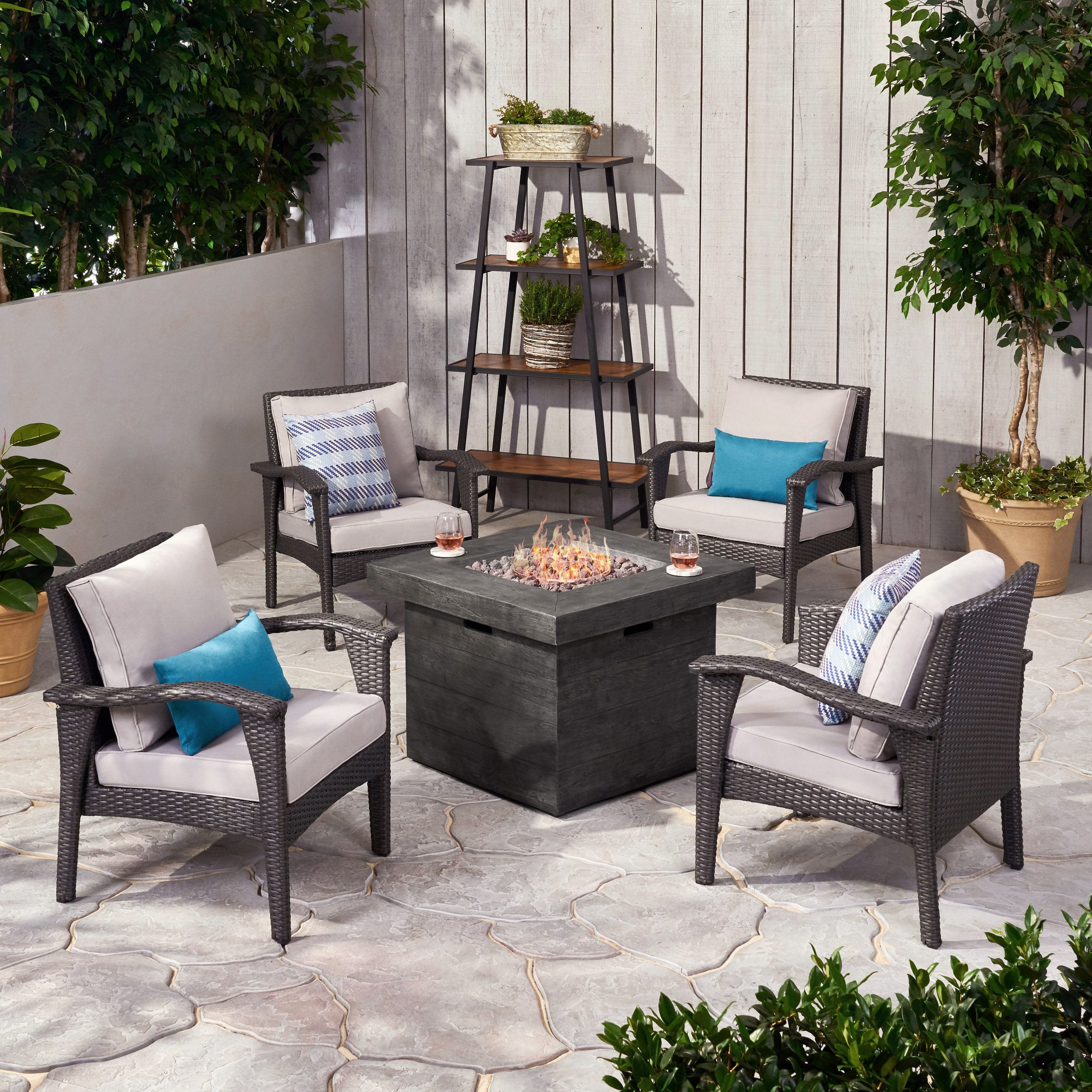 Norma Outdoor 4 Club Chair Chat Set with Fire Pit