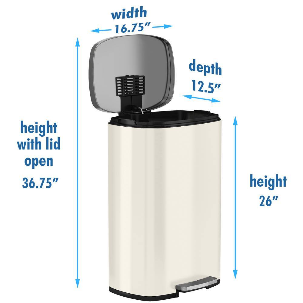 iTouchless SoftStep 13.2 Gal. Ivory White Stainless Steel Trash Can with Odor Control System and Inner Bucket for OfficeKitchen PC13RSC