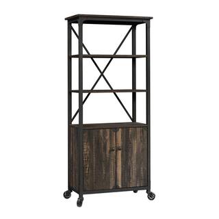 SAUDER 69.8 in. Carbon Oak Metal 5-shelf Cart Bookcase with Doors 423975