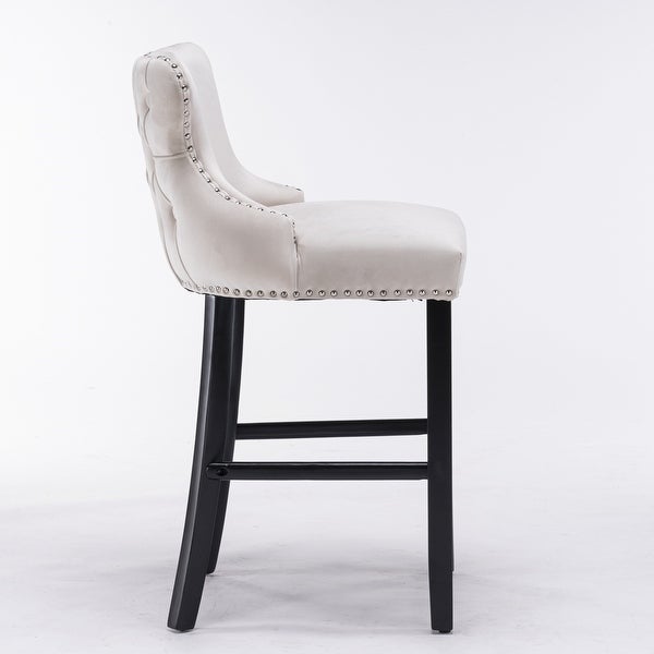 Upholstered Barstools with Button Tufted Decoration and Wooden Legs