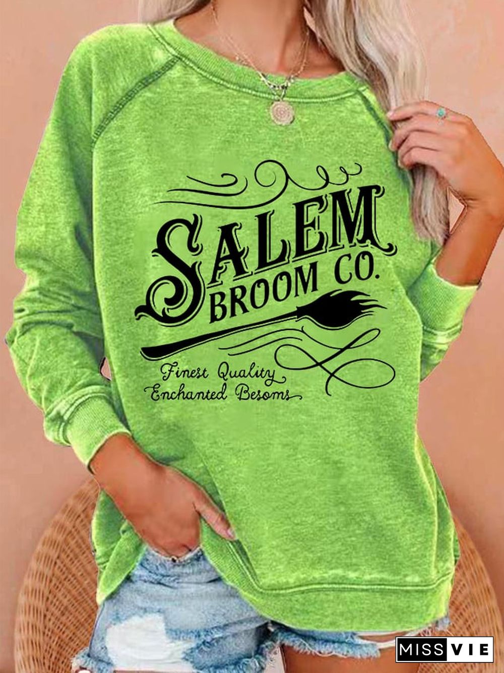 Women's Halloween Salem Broom Co. Casual Sweatshirt