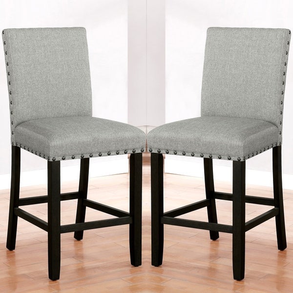 Classic Design Grey Upholsted Counterhight Dining Stool with Nailhead Trim (Set of 2)