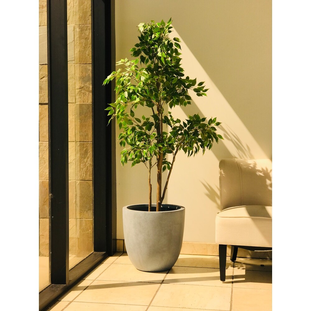 Kante 12 in. Tall Slate Gray Lightweight Concrete Round Modern Indoor/Outdoor Planter