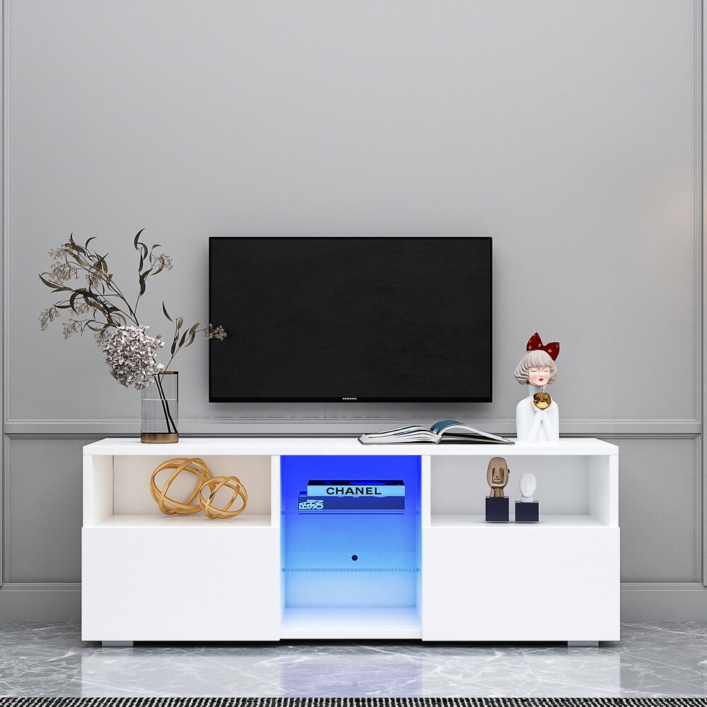 Minimalist TV Stand with LED Lights and Storage Drawers for 55\