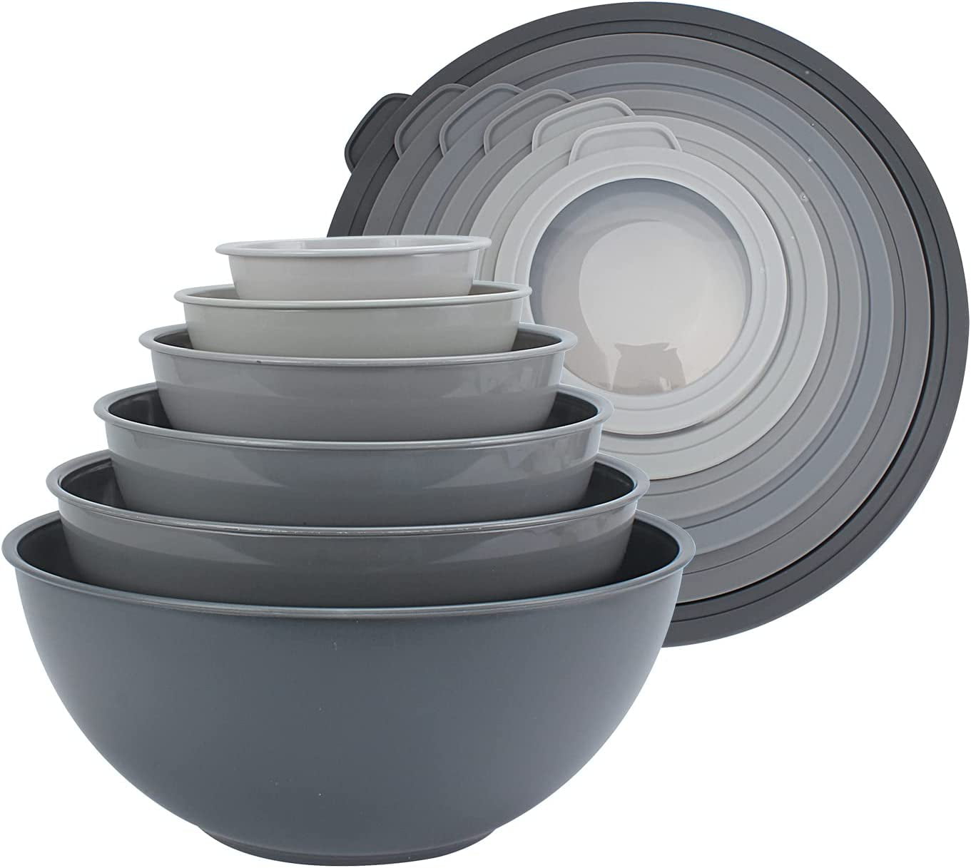 Cook with Color Mixing Bowls with TPR Lids - 12 Piece Plastic Nesting Bowls Set includes 6 Prep Bowls and 6 Lids