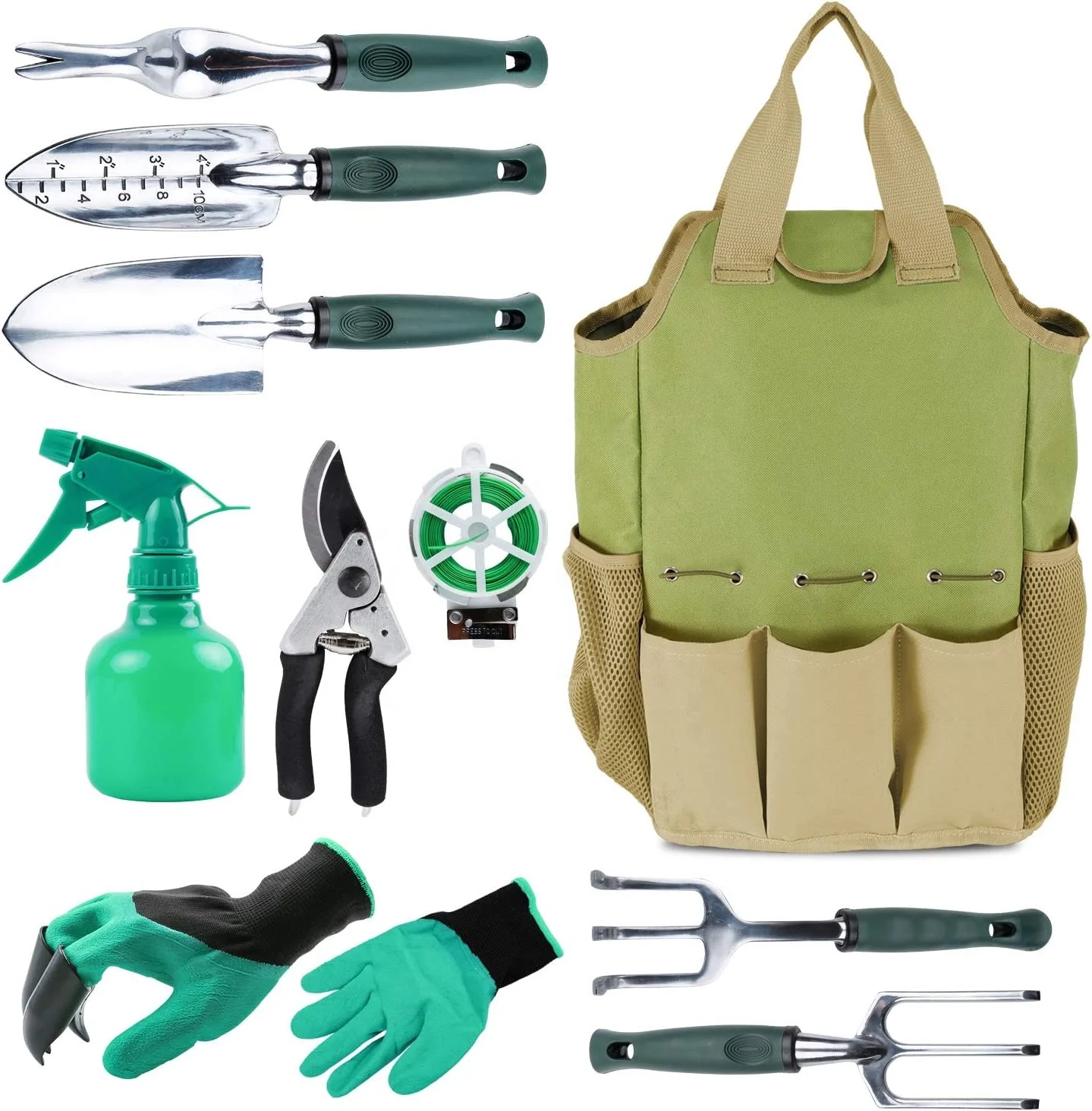 Gardening Tools Set and Organizer Tote Bag with 10 Piece Garden Tools  Garden Gift Set Vegetable Gardening Hand Tools Kit Bag