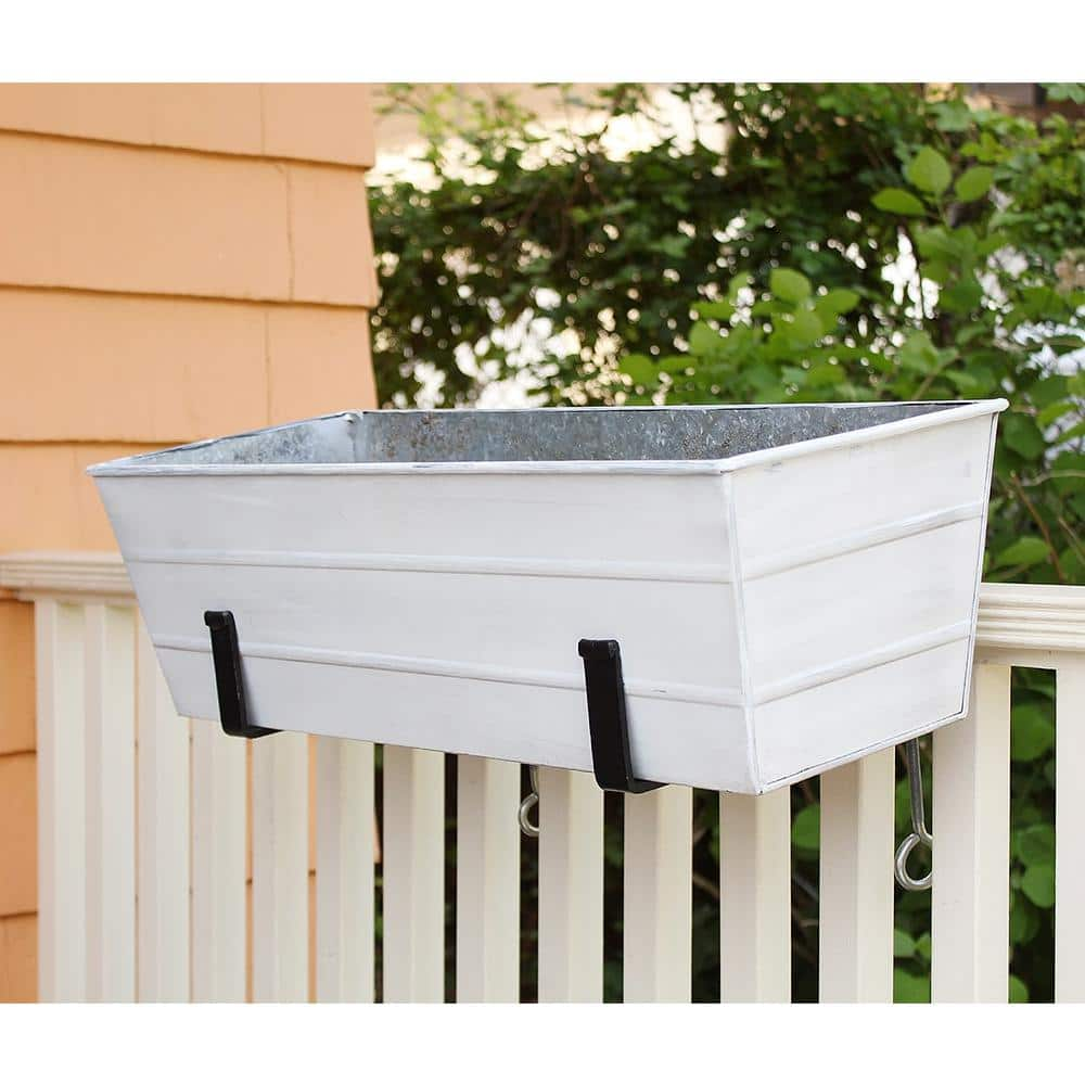 ACHLA DESIGNS 24 in. W Cape Cod White Medium Galvanized Steel Flower Box Planter C-20W