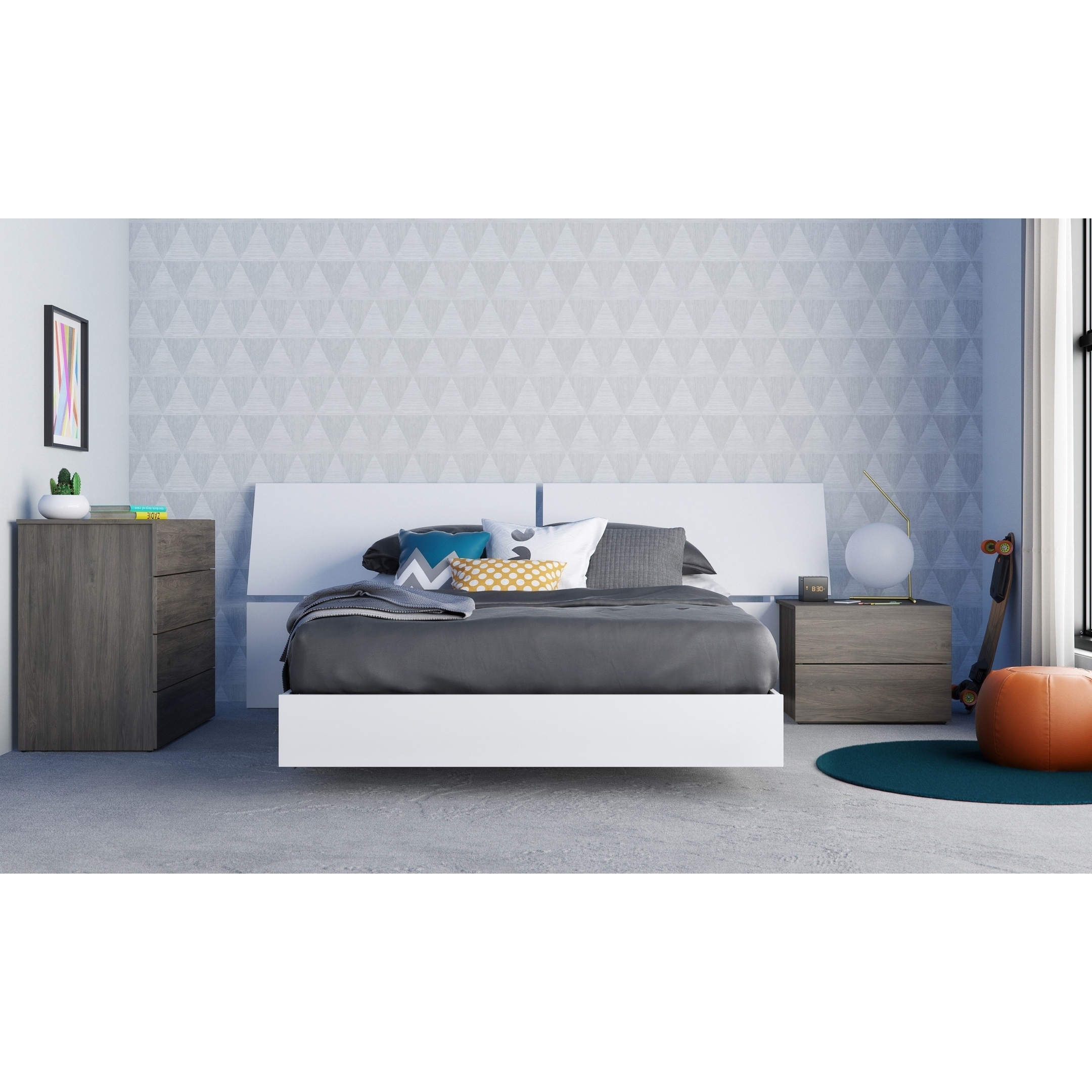 Nexera Swan 4-Piece Bedroom Set， Bark Grey and White - - 30269579