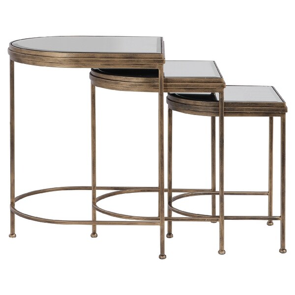 Set of Three Elegant Gold Nesting Tables with Mirrored Tops 24”