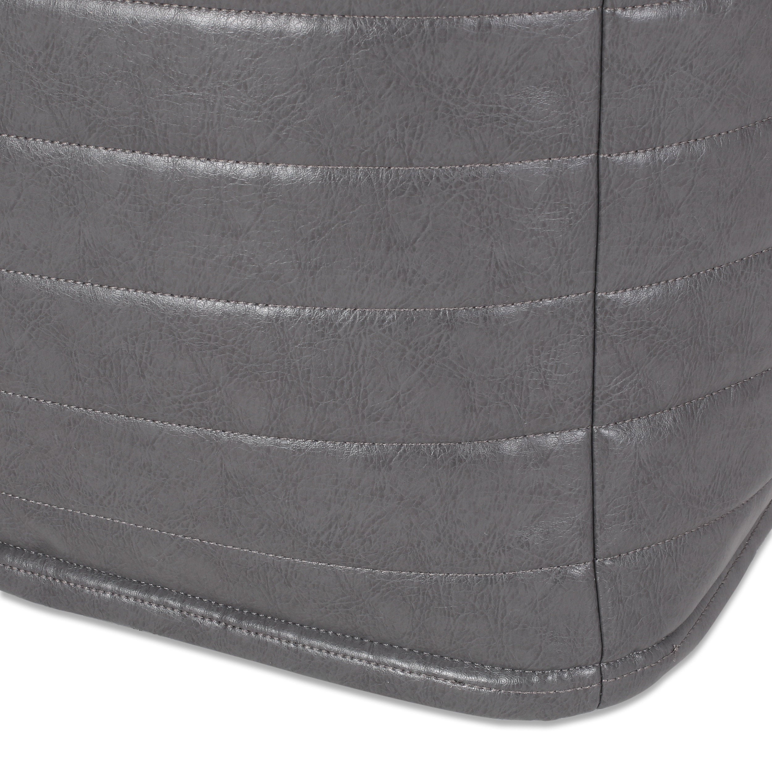 Conrail Contemporary Faux Leather Channel Stitch Pouf