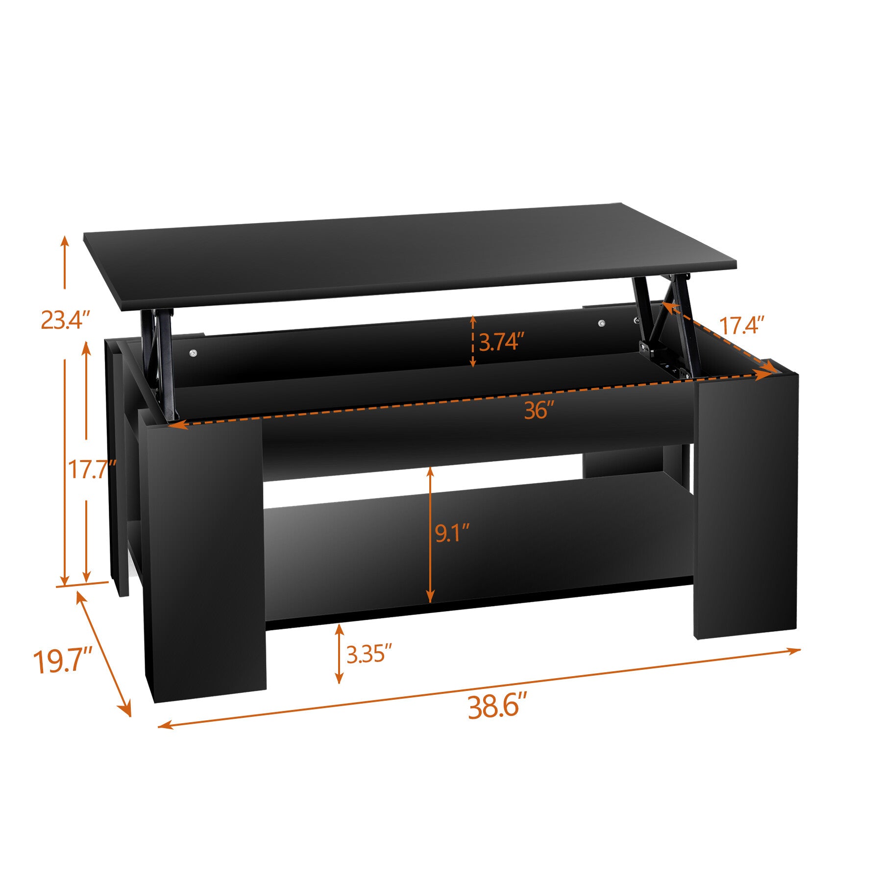 HomGarden Lift Top Coffee Table Cocktail Table W/Hidden Compartment, Black