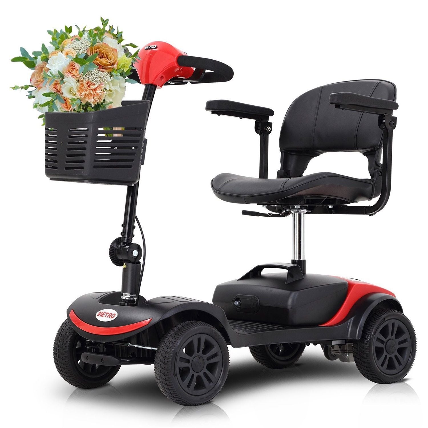 4-Wheel Electric Mobility Scooter for Adults, Portable Folding Scooter Wheelchair with Charger Basket