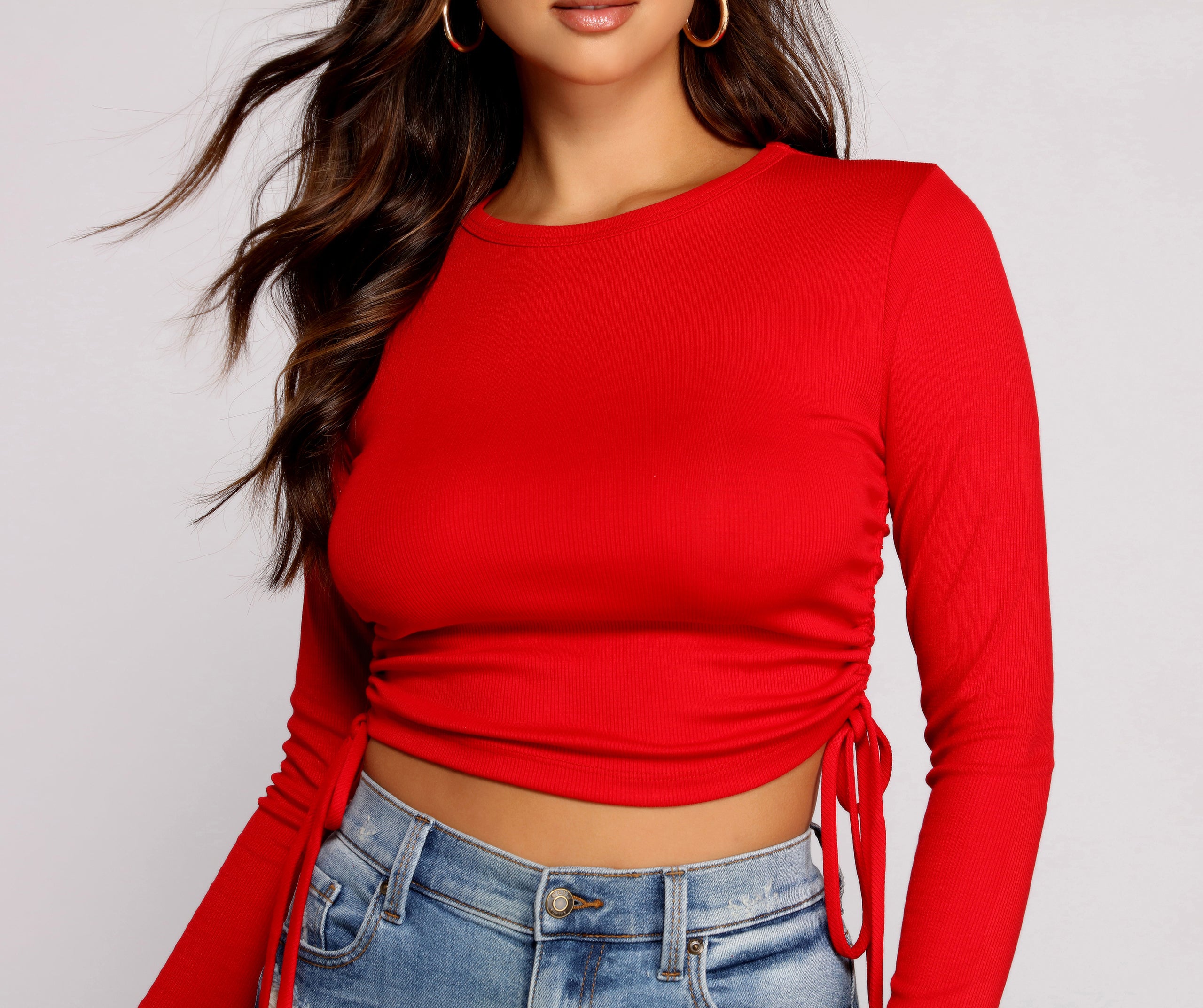 Side Tie Ribbed Knit Crop Top