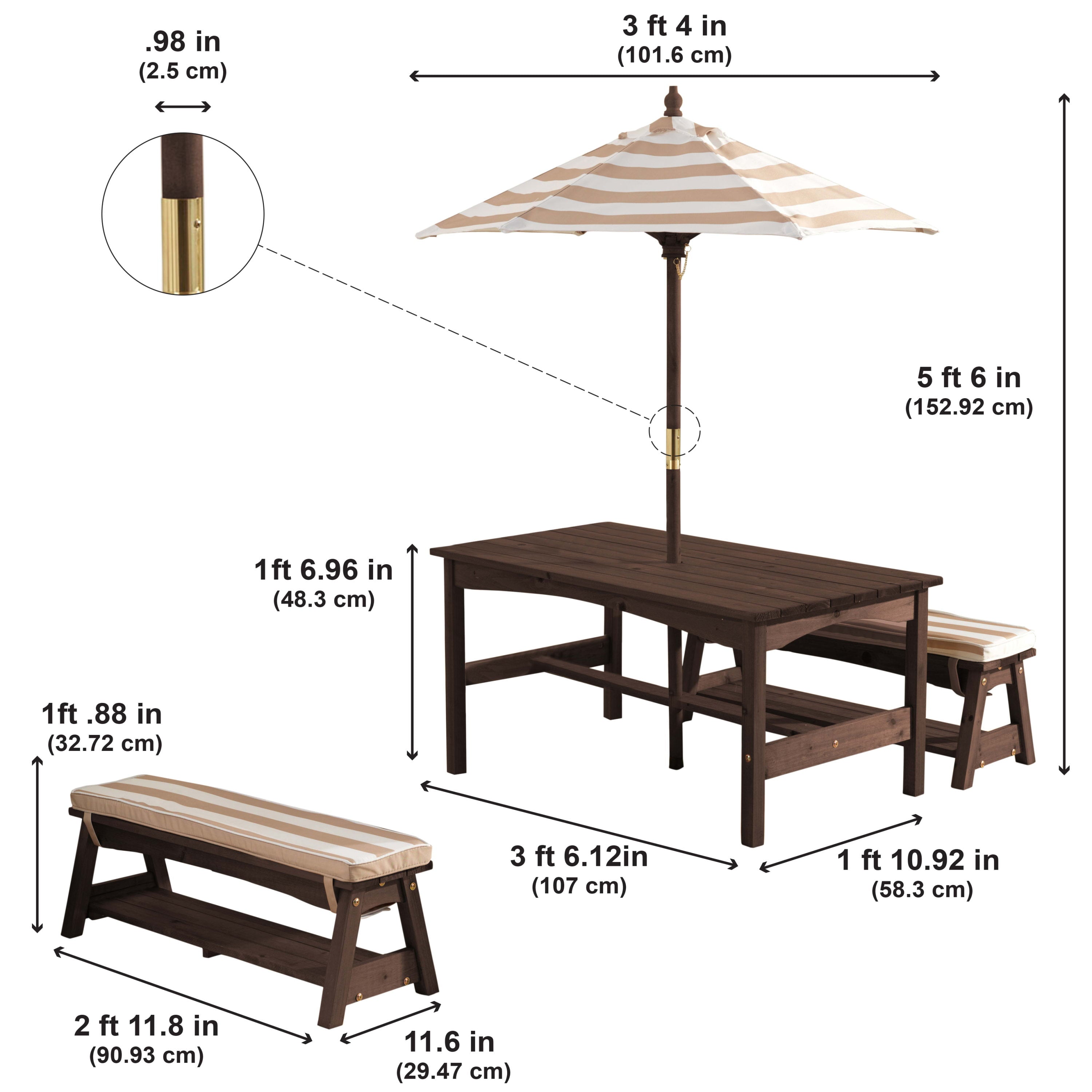 KidKraft KidKraft Outdoor Wooden Table & Bench with Cushions and Umbrella, Espresso