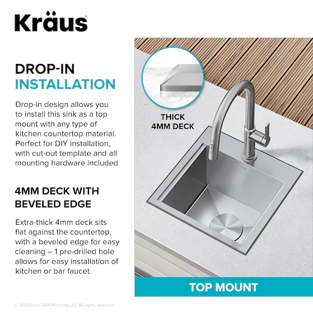 Kraus 4-Piece 15-in W x 9.5-in D x 15-in H Outdoor Kitchen Sink (KWT321-15-316)