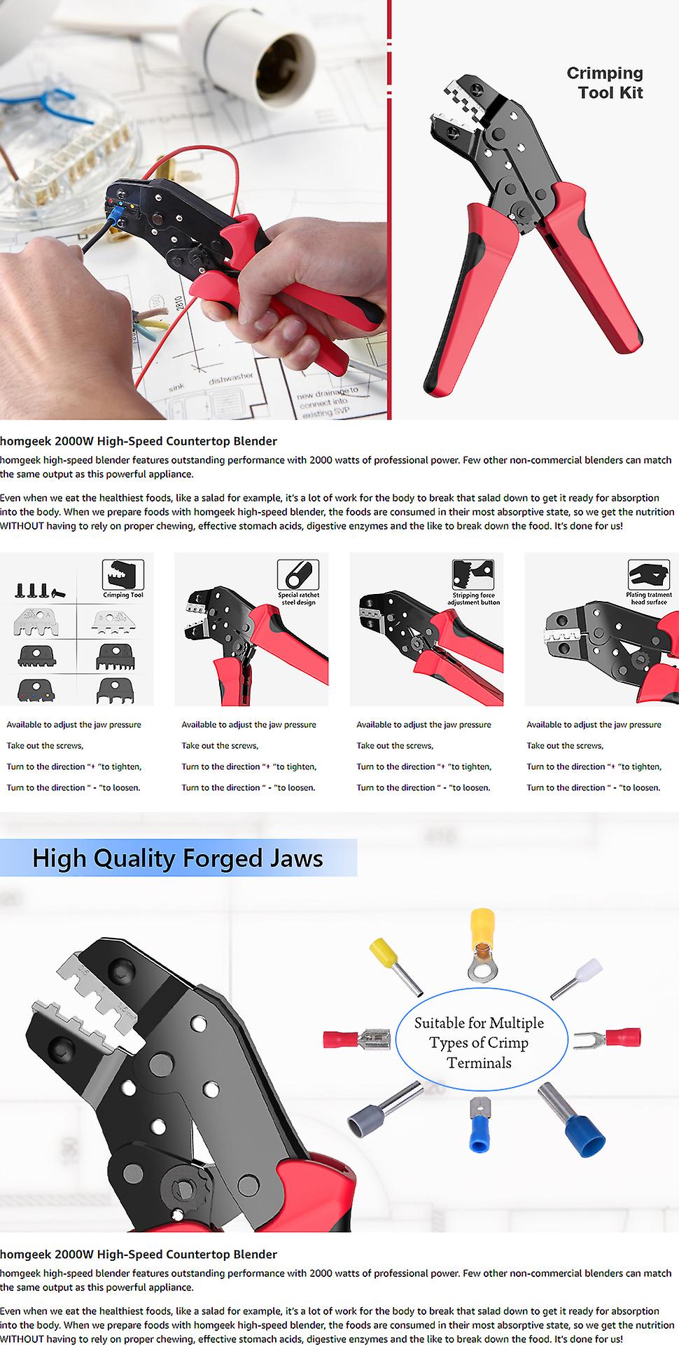 Meterk Professional 4 In 1 Wire Crimpers Engineering Ratcheting Terminal Crimping Pliers Red And Black No.263325