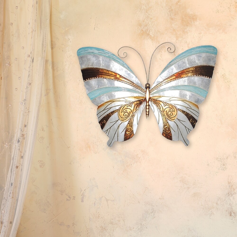 Butterfly Wall Decor Blue Pearl And Copper (m2062)   1 x 17.5 x 13